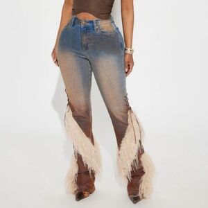 Cow girl Blue Ombre Jeans with Feather Detail